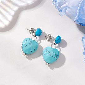 Серьги-гвоздики в форме сердца из искусственной бирюзы, С 304 результатами из нержавеющей стали, цвет нержавеющей стали
