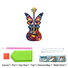 Butterfly Guitar DIY Diamond Painting Pendant Decoration Kits, with Resin Rhinestones, Diamond Sticky Pen, Tray Plate and Glue Clay