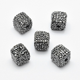 Polymer Clay Rhinestone Beads, Cube