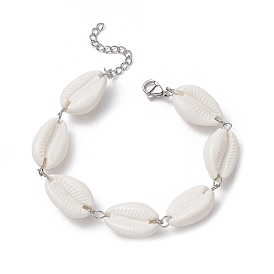Acrylic Shell Bead Link Anklets for Women, with 304 Stainless Steel Lobster Claw Clasp