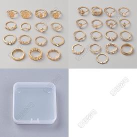 32piezas 32conjuntos de anillos de dedo de aleación de estilo con diamantes de imitación de cristal, anillos apilables, corazón y mano de hamsa y estrella y óvalo y lágrima