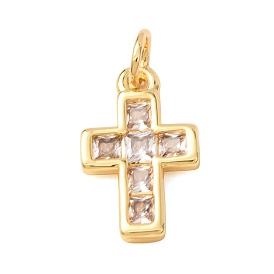 Brass Micro Pave Clear Cubic Zirconia Charms, Cross Charms