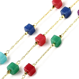 Цепочки из натурального окрашенного белого нефрита в форме кубических бусин ручной работы, пайки, с реечной обшивкой латунными выводами, долговечный, без свинца и без кадмия, с катушкой