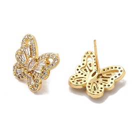 Clear Cubic Zirconia Butterfly Stud Earrings, Rack Plating Brass Jewelry for Women, Cadmium Free & Lead Free