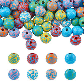80 шт 8 цвета деревянных бусин, круглый с облачным узором
