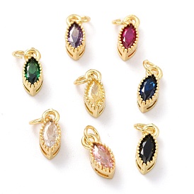 Real 18K Gold Plated Brass Micro Pave Cubic Zirconia Charms, with Jump Ring, Long-Lasting Plated, Horse Eye