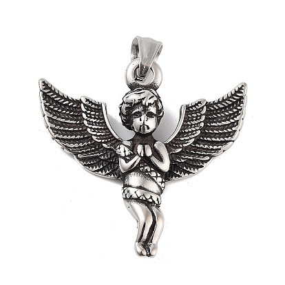 Rétro 304 pendentifs en acier inoxydable, charme d'ange