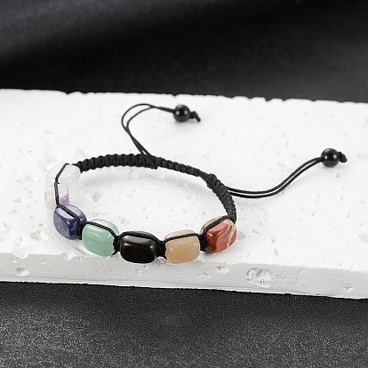Natural Mixed Gemstone Rectangle Beaded Bead Bracelets, Chakra Theme Adjustable Bracelet