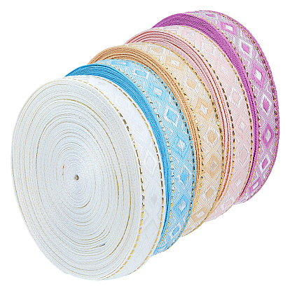 50 Yards 5 Colors Nylon Ribbon, for Clothes Accessories, Rhombus Pattern
