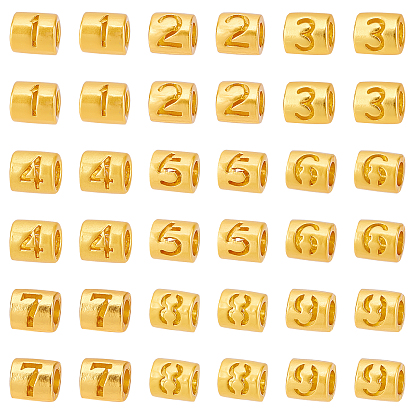 36Pcs 9 Style Alloy Beads, Column with Hollow Number