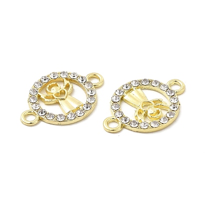 Alloy Crystal Rhinestone Connector Charms, Flat Round Links with Angel