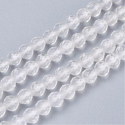 Natural Quartz Crystal Beads Strands, Rock Crystal Beads, Faceted, Round