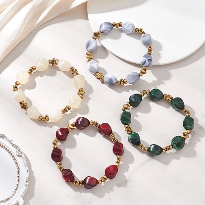 Эластичные браслеты из акриловых бусин, имитирующих драгоценные камни, для женщин., самородки, с синтетическими гематита бисера