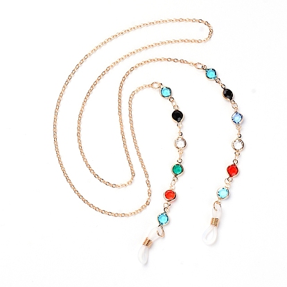 Eyeglasses Chains, Neck Strap for Eyeglasses, with Iron Cable Chains, Glass Flat Round Links and Rubber Loop Ends, Colorful