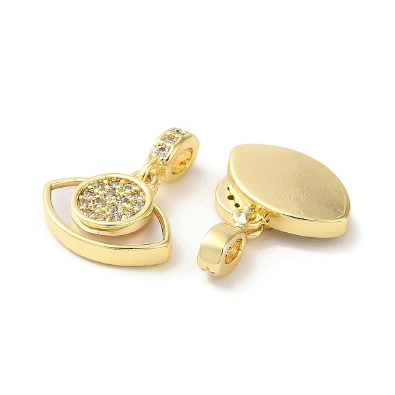 Латунь микропаве прозрачный кубический цирконий европейские подвески с подвесками, Подвески для глаз с большими отверстиями и натуральной белой ракушкой