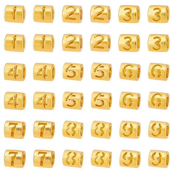36Pcs 9 Style Alloy Beads, Column with Hollow Number