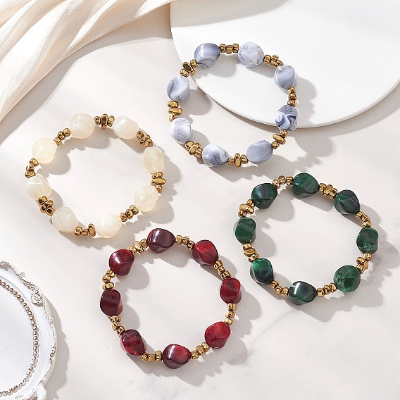 Эластичные браслеты из акриловых бусин, имитирующих драгоценные камни, для женщин., самородки, с синтетическими гематита бисера