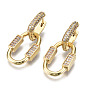 Brass Micro Pave Clear Cubic Zirconia Dangle Huggie Hoop Earrings, Nickel Free, Oval