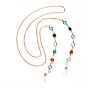 Eyeglasses Chains, Neck Strap for Eyeglasses, with Iron Cable Chains, Glass Flat Round Links and Rubber Loop Ends, Colorful