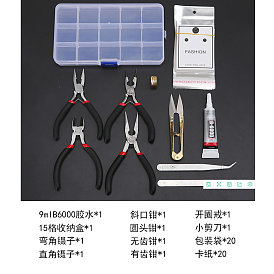 Наборы DIY ювелирных инструментов, с острыми стальными ножницами, бисероплетения пинцет, клей, стальные плоскогубцы для ювелирных украшений и серьги