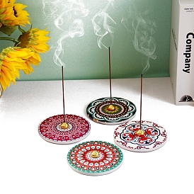 Ceramic Incense Burners, Flower Pattern Flat Round Incense Stick Holders, Home Office Teahouse Zen Buddhist Supplies