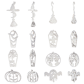 16 шт. 8 стиль Хэллоуин 201 подвески из нержавеющей стали, лазерная резка, гроб, ведьма, метла, призрак и тыквенный фонарь из тыквы