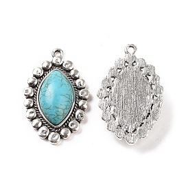Alloy Pendants, with Synthetic Turquoise, Oval Charms