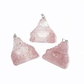 Pendentifs en pierres fines, avec accessoire de ton de platine en laiton, Bouddha