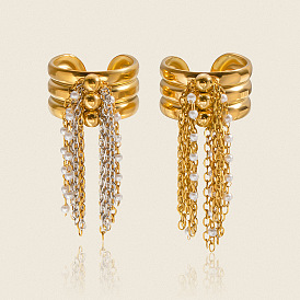 304 Женские кольца-манжеты с цепочкой и кисточками из искусственного жемчуга из нержавеющей стали