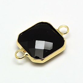 Golden Tone Brass Glass Square Links Connectors, Faceted