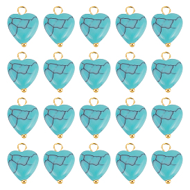 50Подвески из искусственной бирюзы шт., шарма сердца, с золотыми латунными штифтами с шаровой головкой