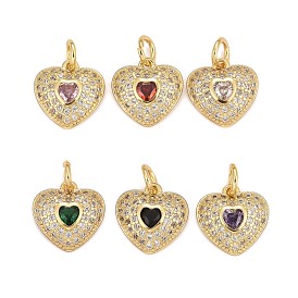 Rack Plating Brass Cubic Zirconia Charms, Real 18K Gold Plated, Heart, Lead Free & Cadmium Free