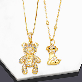 Cute Bear Necklace with Heart Dog Pendant for Women Girls