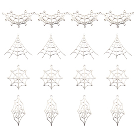 16Pcs 4 Style 201 Stainless Steel Pendants & 9 Loop Chandelier Components Link, Laser Cut, Hollow, Spider Web
