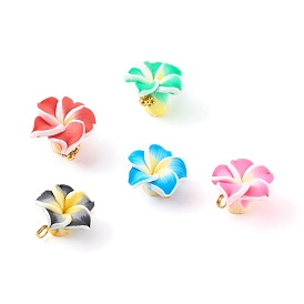 Polymer Clay Pendants, with Brass Findings, Flower,Golden