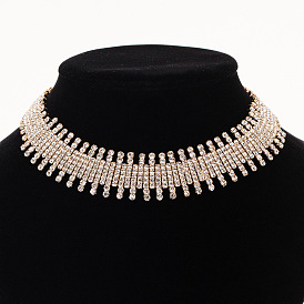 Luxury Diamond Tassel Choker Necklace Long Chain Pendant N303