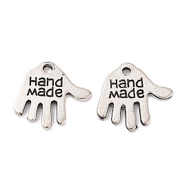 Tibetan Style Alloy Hand Carved Word Hand Made Charms, Cadmium Free & Lead Free, for Gift Package, 12.5x12x0.8mm, Hole: 1mm