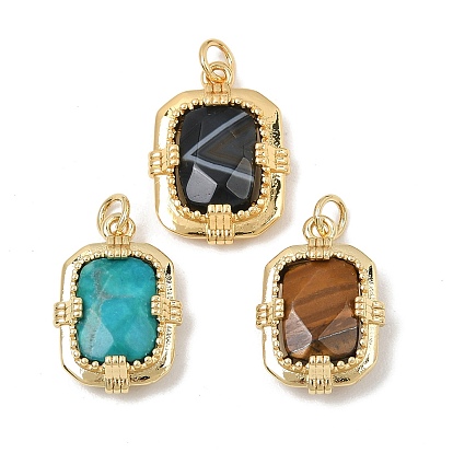 Gemstone Faceted Pendants, Brass Rectangle Bezeled Charms, Real 18K Gold Plated, Cadmium Free & Lead Free, Rack Plating, Long-Lasting Plated
