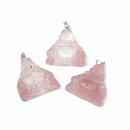 Pendentifs en pierres fines, avec accessoire de ton de platine en laiton, Bouddha