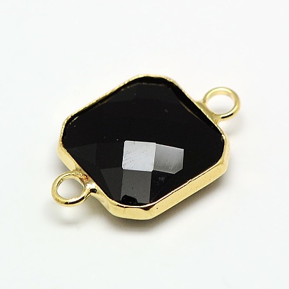 Golden Tone Brass Glass Square Links Connectors, Faceted