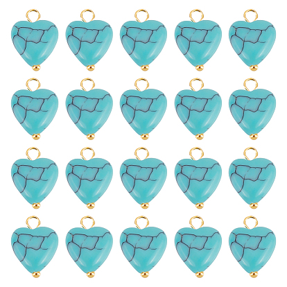 50Подвески из искусственной бирюзы шт., шарма сердца, с золотыми латунными штифтами с шаровой головкой