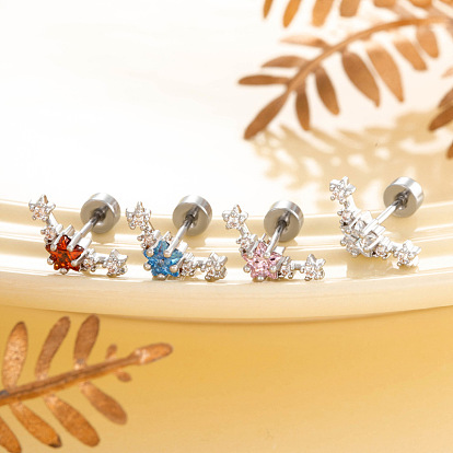 Серьги-звезды с латунным паве из кубического циркония на хрящ, с 304 штифтов из нержавеющей стали, цвет нержавеющей стали