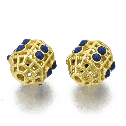 Brass Beads, with Resin, Hollow, Column, Matte Style, Matte Gold Color