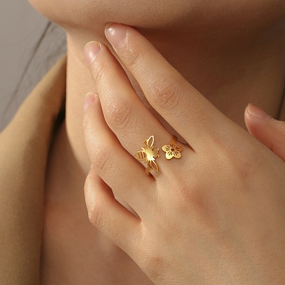 304 открытые манжеты из нержавеющей стали для женщин, цветок с пчелами