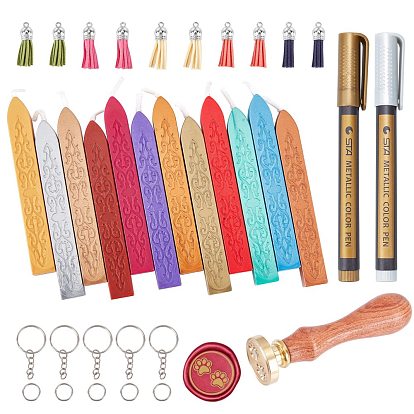 DIY Tassel Keychain Making Kit, Including Faux Suede Tassel Pendants, Brass Wax Seal Stamp, Wood Handle Sets, Wax Sticks, Metallic Markers Paints Pens, Iron Split Key Rings