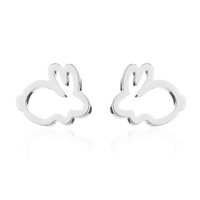 304 Stainless Steel Hollow Out Rabbit Stud Earrings for Women