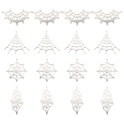 16Pcs 4 Style 201 Stainless Steel Pendants & 9 Loop Chandelier Components Link, Laser Cut, Hollow, Spider Web