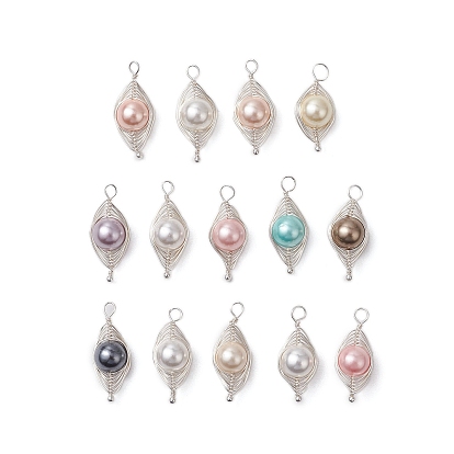 Подвески из ракушечного жемчуга, обмотанные медной проволокой, Очарование лошадиных глаз, серебряный цвет гальваническим