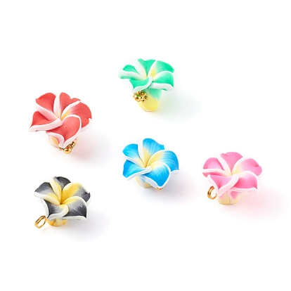 Polymer Clay Pendants, with Brass Findings, Flower,Golden