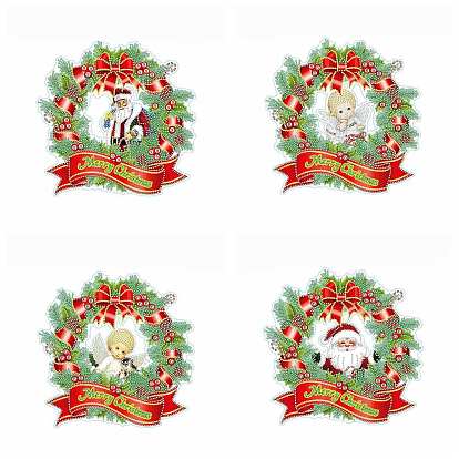 DIY Christmas Wreath Diamond Painting Sticker Kit, Including Resin Rhinestones Bag, Diamond Sticky Pen, Tray Plate and Glue Clay